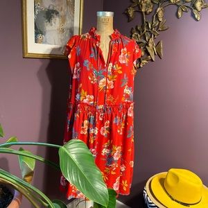 Red floral summer dress with pockets!! NWT